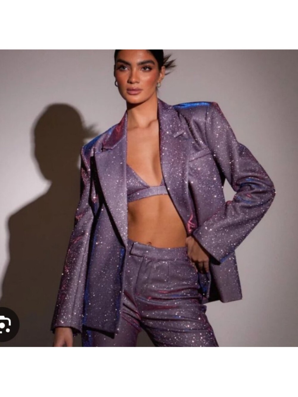 SLA the Label Metallic Purple Glitter Blazer Jacket - Women's Sparkle Coat
